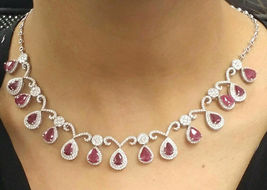 24.50CT Pear Cut Ruby 14K White Gold Finish Women&#39;s Exclusive Necklace For Gift - £199.30 GBP