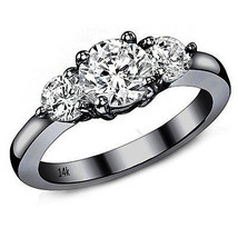 0.83CT Women&#39;s Unique Round Cut Moissanite 14K BG Three Stone Engagement Ring - £553.05 GBP