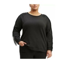 Levis Womens Plus 2X Black Trendy Reese Fringe Trim Crew Neck Sweatshirt... - £21.98 GBP