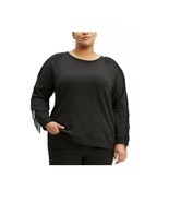 Levis Womens Plus 2X Black Trendy Reese Fringe Trim Crew Neck Sweatshirt... - $40.32 CAD