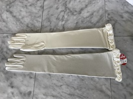 Vintage Womens Ivory Wedding Prom Formal Long Gloves 18.5L (NEW) Pearl Hem - £11.98 GBP