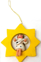 Singing Angel Playing Guitar Christmas Ornament Yellow Wood Handmade Vintage - £9.83 GBP