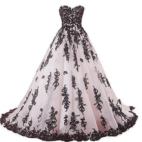 Vintage Gothic Black Lace Ball Gown Long Prom Dresses Wedding Gowns Nude Pink US