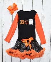 $59 Beary Basics Black &amp; Orange &#39;Boo&#39; Ghost Long-Sleeve Tee Set Size 6 NWOT - £13.07 GBP