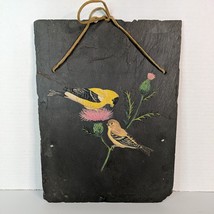 Hand Painted Slate Wall Hanging Pair &#39;97 of Goldfinches Thistle Branch 12&quot;x9.25&quot; - £17.03 GBP