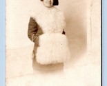 RPPC Studio View Beautiful Woman Fur Coat Huge Muff UNP Postcard M15 - $16.35