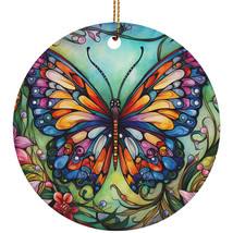 Multicolor Butterfly Vintage Ornament Stained Glass Flower Wreath Christmas Gift - £11.64 GBP