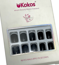 48 Pcs. Soft Gel Press On Nails Short Black Night's Phantom ABS Reusable Gel image 2