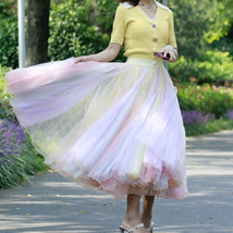 Adult Rainbow Tulle Maxi Skirt Outfit Plus Size Rainbow Color Holiday Tutu Skirt image 6