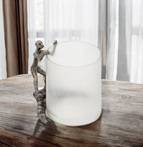10&quot; Silver And Glass Climbing Man Hurricane Candle Holder - $219.93