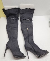 Women Liliana Barbara-13 Frayed BLACK DENIM Thigh High Peep Toe Stiletto... - $37.61