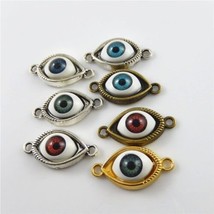 4 Evil Eye Connector Charms Assorted Pendants Silver Gold Findings Jewelry 30mm - £5.01 GBP