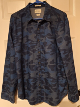 Lucky Brand Shirt Men&#39;s Sz L Blue Camo Denim Button Up LS California Fit Pockets - £14.51 GBP