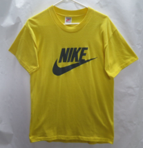 VTG 1980s 80s Nike Big Swoosh Yellow Cotton Blend T Shirt Mens M L Gray Tag USA - £93.37 GBP
