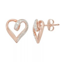 1/10CT Rond Simulé Diamant Ouvert Coeur Boucles D&#39;Oreilles 14k Plaqué or Rose - £49.75 GBP