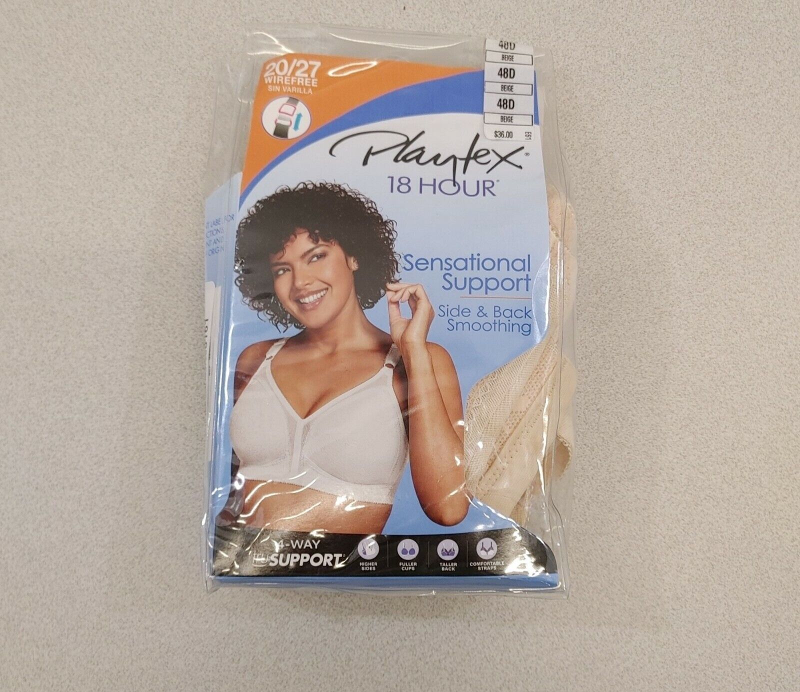 Primary image for Playtex 18 Hour Full Cup Sensational Support Bra Women's Size 48D Beige Wirefree