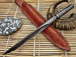 Hand Forged Damascus Steel Tri Edge Battle Ready Kris Dagger With Leather Sheath - £108.42 GBP