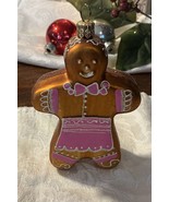 Blown Glass Ornament Made in Poland Gingerbread Man Woman 4” Tall Pink F... - $7.48