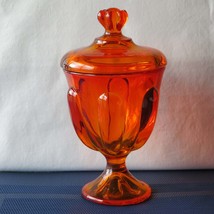 Viking Glass Epic 6 Petal Covered Candy Jar Persimmon #6812, Apothecary Jar, Amb - £53.55 GBP