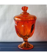 Viking Glass Epic 6 Petal Covered Candy Jar Persimmon #6812, Apothecary Jar, Amb - $67.00