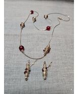 Matching Wound Steel Design Red Bead Necklace and Earrings, 29&#39;&#39; Length ... - €8,57 EUR