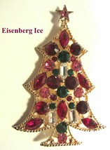 EISENBERG ICE Christmas Tree Brooch Pin Multi Colored Shaped Rhinestones Vintage - $179.95