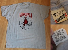 Vintage Single Stitch T-shirt VIRGINIA grey Size XL cardinal bird MADE I... - $29.99