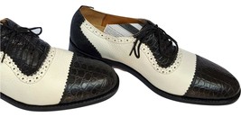 Two Tone Oxford Black White Men Crocodile Leather Cap Toe Laceup Shoes US 7.5-8 - £141.83 GBP