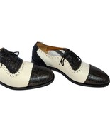 Two Tone Oxford Black White Men Crocodile Leather Cap Toe Laceup Shoes U... - $246.17 CAD
