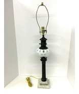 Vintage Fenton Table Lamp, White Coin Dot Art Glass Brass &amp; Marble Base MCM - $1,575.29 MXN