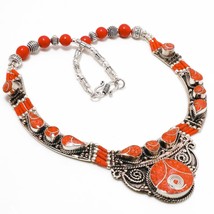 Red Coral Gemstone Handmade Bohemian Ethnic Jewelry Necklace Nepali 18&quot; SA 4268 - £16.70 GBP