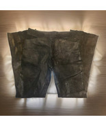 Vtg Bootcut Leather Pants Womens 3 Lux Biker Black Crackle Suede Mid Ris... - $80.06 CAD