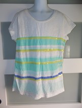 Gap Kids Water Color Stripes W/Sequence White SS Shirt Size XL (12) Girl&#39;s - $276.30 MXN