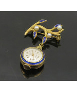 18K GOLD - Vintage Antique Pearls &amp; Enamel Floral Watch Brooch Pin - GB017 - $35,127.86 MXN