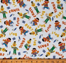 Cotton Sesame Street Bert and Ernie Books White Fabric Print by the Yard D188.26 - £12.81 GBP