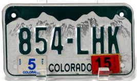 Colorado Motorcycle License Plate - 854-LHK - Green/White-Expired 5/15 - $13.10