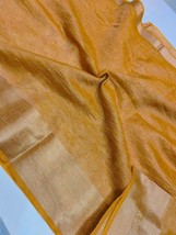 Mustard Tissue Crush Silk Saree, Gold Banarasi Zari Weaving silk sarees Wedding  - £70.44 GBP