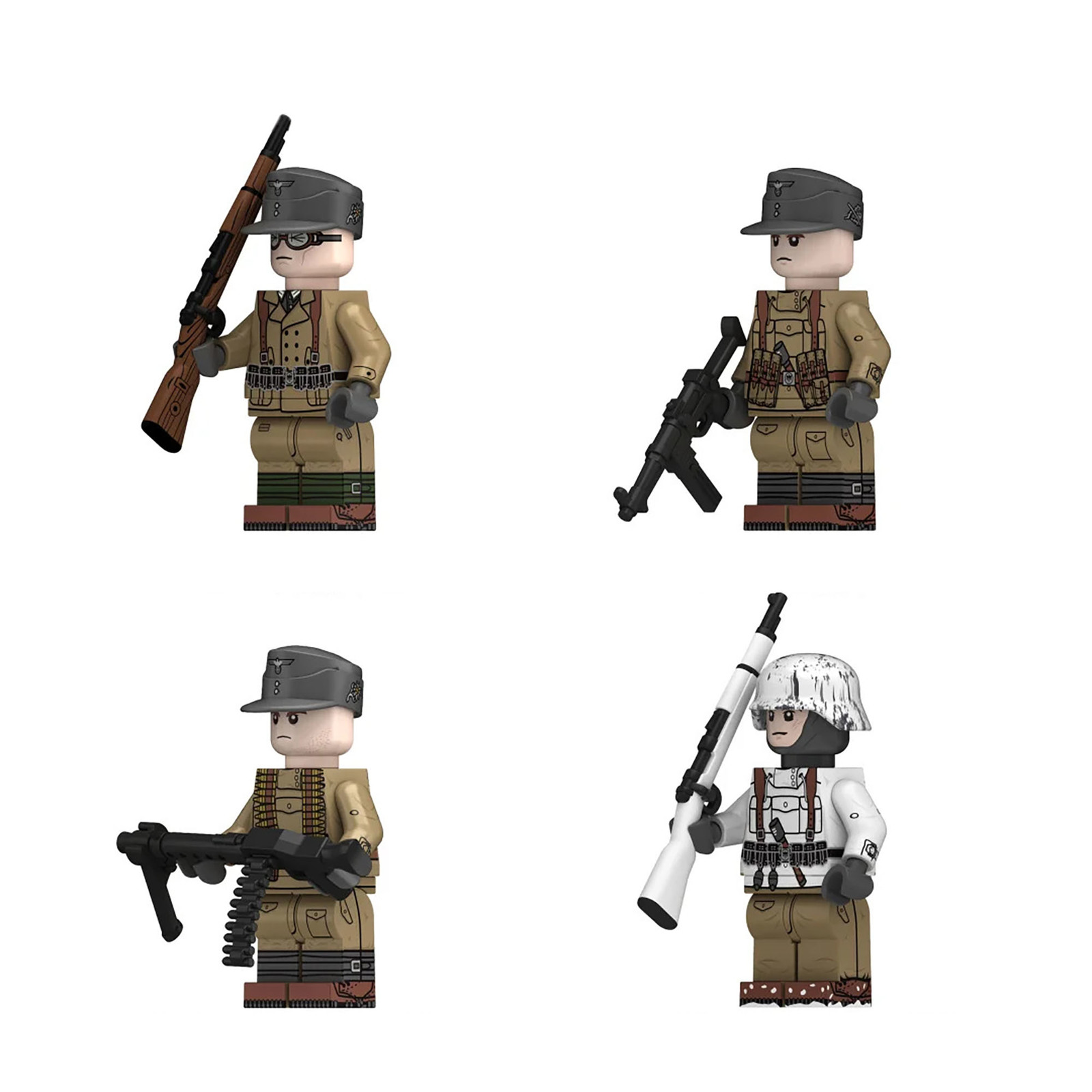 4Pcs WW2 Soldiers Minifigures Gebirgsjager 98K Gebirgsjager MP40 MG34 Mi... - $18.59