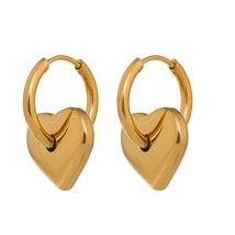 Stainless Steel Heart Huggie Earrings for Women Fashion Metal Golden Hoop Temper - £9.60 GBP