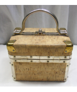 Vintage Handbag Box Cork Purse Brass Corners Metal Handles 1-E - €36,47 EUR