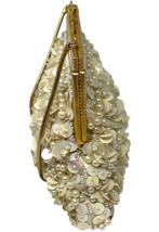 Vintage Beaded Ivory Purse Bag Mother of Pearl Trim Handle Clasp Hong Kong image 8