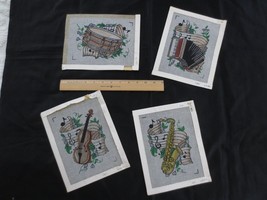 Sasi ACCORDION, SAXAPHONE, VIOLIN, DRUM Needlepoint Canvases - 9&quot; x 7-1/... - £26.56 GBP