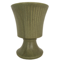 McCoy Floraline Ribbed Footed Vase Bowl MCM Matte Green 7 Inch Pedestal Planter - £23.97 GBP