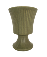 McCoy Floraline Ribbed Footed Vase Bowl MCM Matte Green 7 Inch Pedestal ... - £23.69 GBP