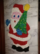 VTG 19.5” Melted Plastic Popcorn Santa &amp; Christmas Tree Wall Window Deco... - $29.69