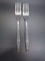 Pageant Harvest Stainless Flatware 2 Dinner Forks Embossed Fruit Handle Vtg - $9.90