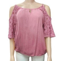Love J Cold Shoulder Top Womens Size Large Lace Sleeves Rose Pink - £7.11 GBP