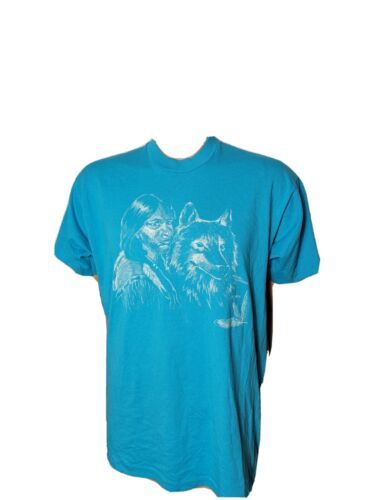 Vintage Single Stitch 1980s Sue Chaffee Native American Screen Wolf Star... - $42.17