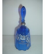 Fenton Hand Painted Artist Signed 25th Anniversary Cobalt Glass Bell - $14.99