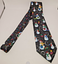 Hallmark Yule Tie Greetings Mens Black Snowman Neck Tie Necktie Christmas HLDY - £10.06 GBP